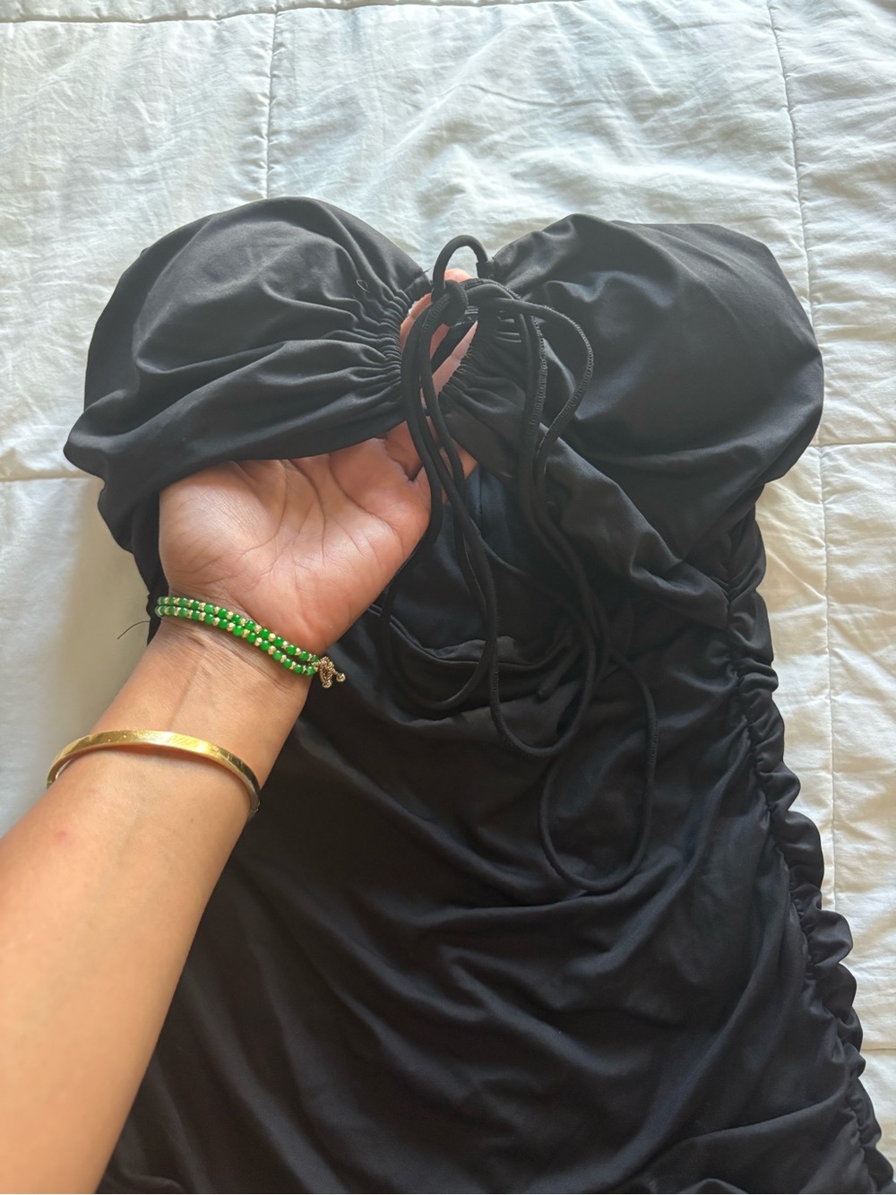 Strapless Black Ruched Bodycon Dress